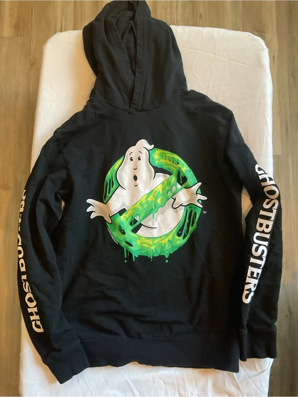 H&M Black Hoodie with Neon Green Ghostbusters Logo